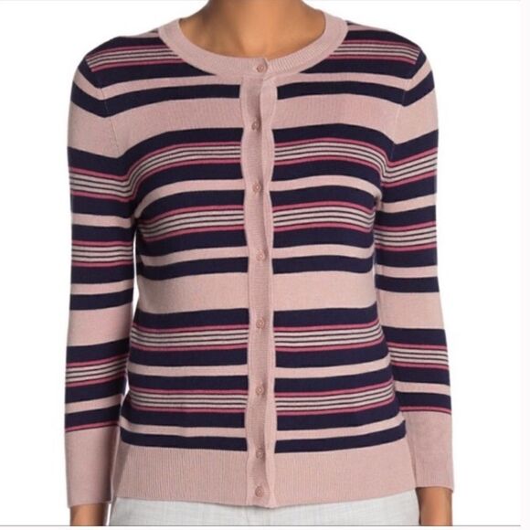 Halogen Striped Crewneck Cardigan  - Picture 2 of 11